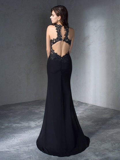Trumpet/Mermaid Scoop Sleeveless Long Applique Chiffon Dresses