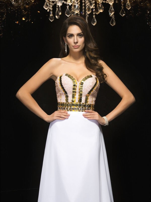 A-Line/Princess Sweetheart Sequin Sleeveless Long Chiffon Dresses