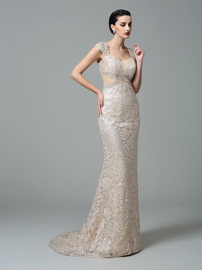 Sheath/Column Straps Sleeveless Long Lace Dresses