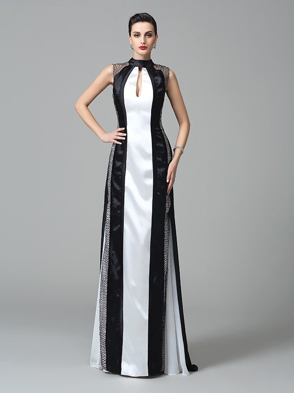 Sheath/Column High Neck Pleats Sleeveless Long Chiffon Dresses