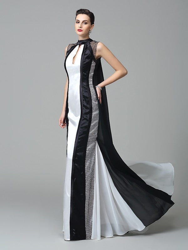 Sheath/Column High Neck Pleats Sleeveless Long Chiffon Dresses