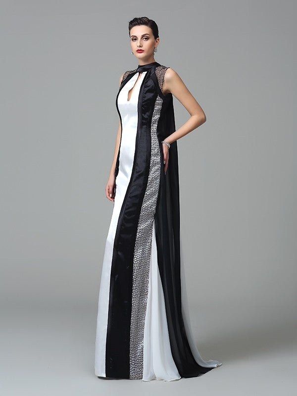 Sheath/Column High Neck Pleats Sleeveless Long Chiffon Dresses