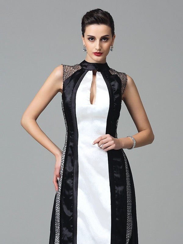 Sheath/Column High Neck Pleats Sleeveless Long Chiffon Dresses