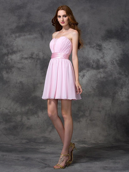 A-line/Princess Sweetheart Ruched Sleeveless Short Chiffon Dresses