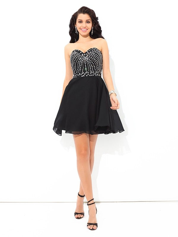A-Line/Princess Sweetheart Paillette Sleeveless Short Chiffon Cocktail Dresses