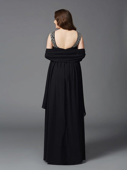 A-Line/Princess Scoop Rhinestone Sleeveless Long Chiffon Plus Size Dresses