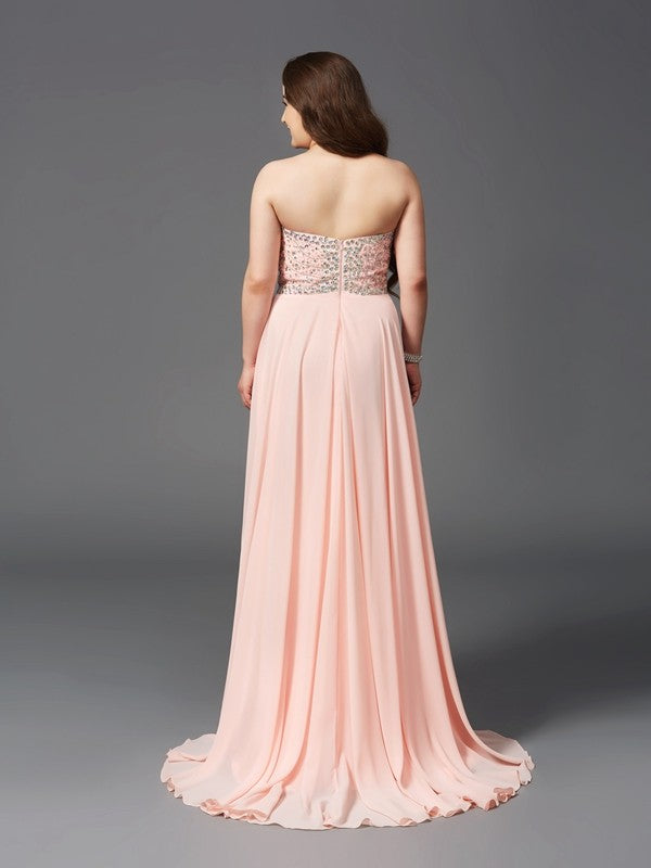A-Line/Princess Sweetheart Beading Sleeveless Long Chiffon Plus Size DressesA-Line/Princess Sweetheart Beading Sleeveless Long Chiffon Plus Size Dresses