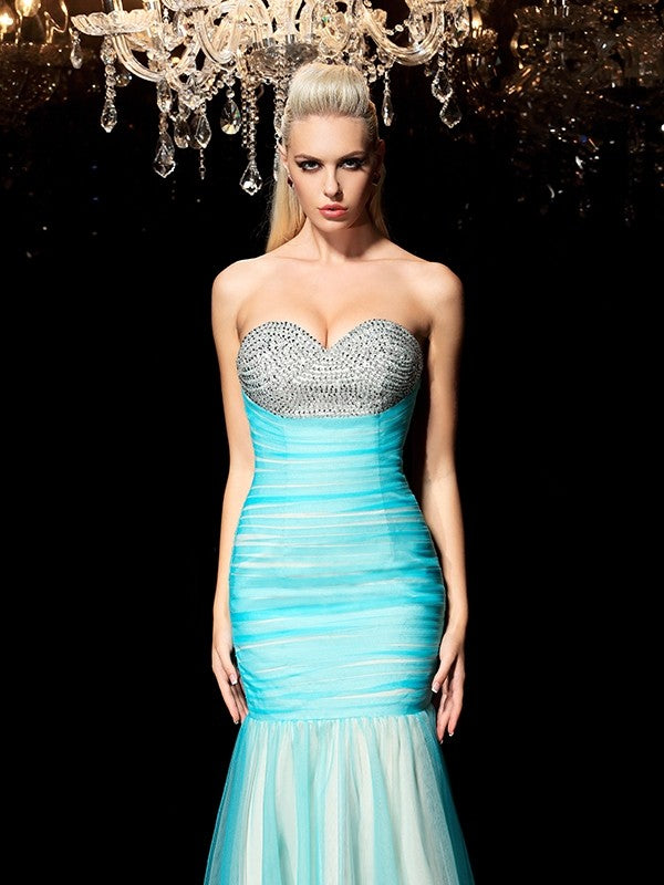 Sheath/Column Sweetheart Sequin Sleeveless Long Net Dresses