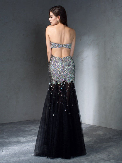 Sheath/Column Strapless Sequin Sleeveless Long Satin Dresses
