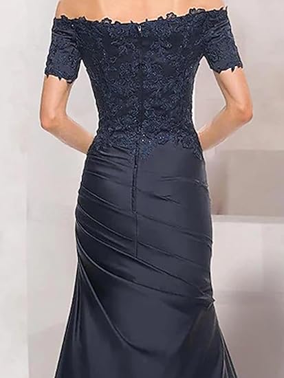 Mermaid Bride Mom Dress Wedding Guests Elegant Retro Off Shoulder V-neck Satin Lace Ruffles 2026