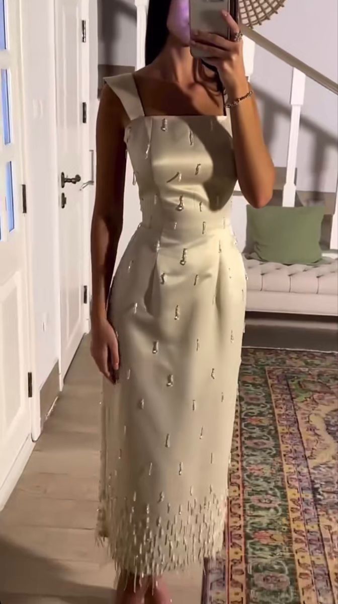 girlhomeshops-White mid-length satin exquisite beaded prom dress wedding dress evening dress gh5746