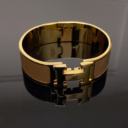 Hermes Clic H Wide Bracelet Gold & Beige