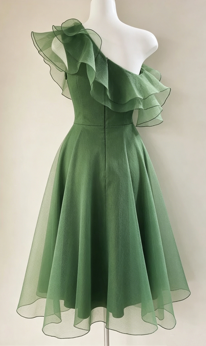 Chic Green A-Line One-Shoulder Ruffle Short Homecoming Dress TP2204