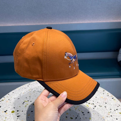 Hermes Canvas Baseball Cap Horse Hat Orange
