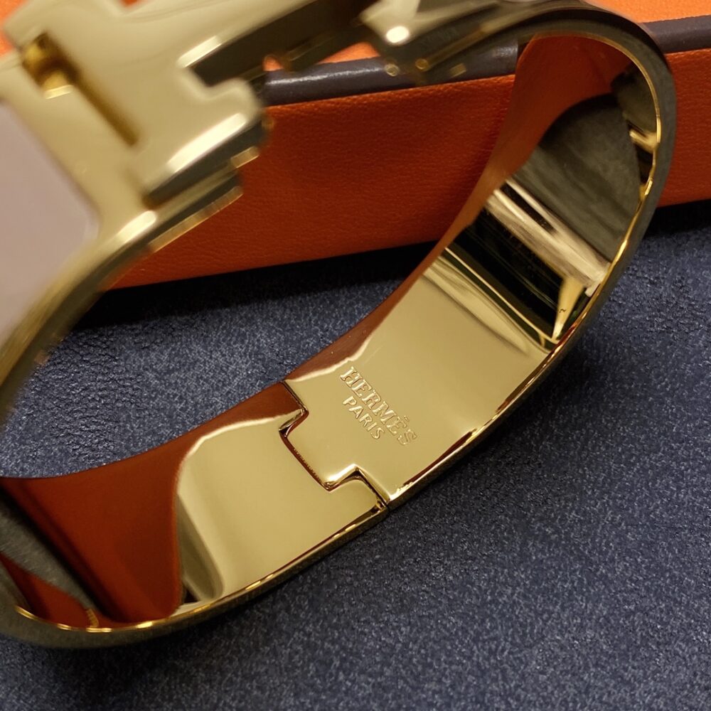 Hermes Clic H Wide Bracelet Gold & Beige