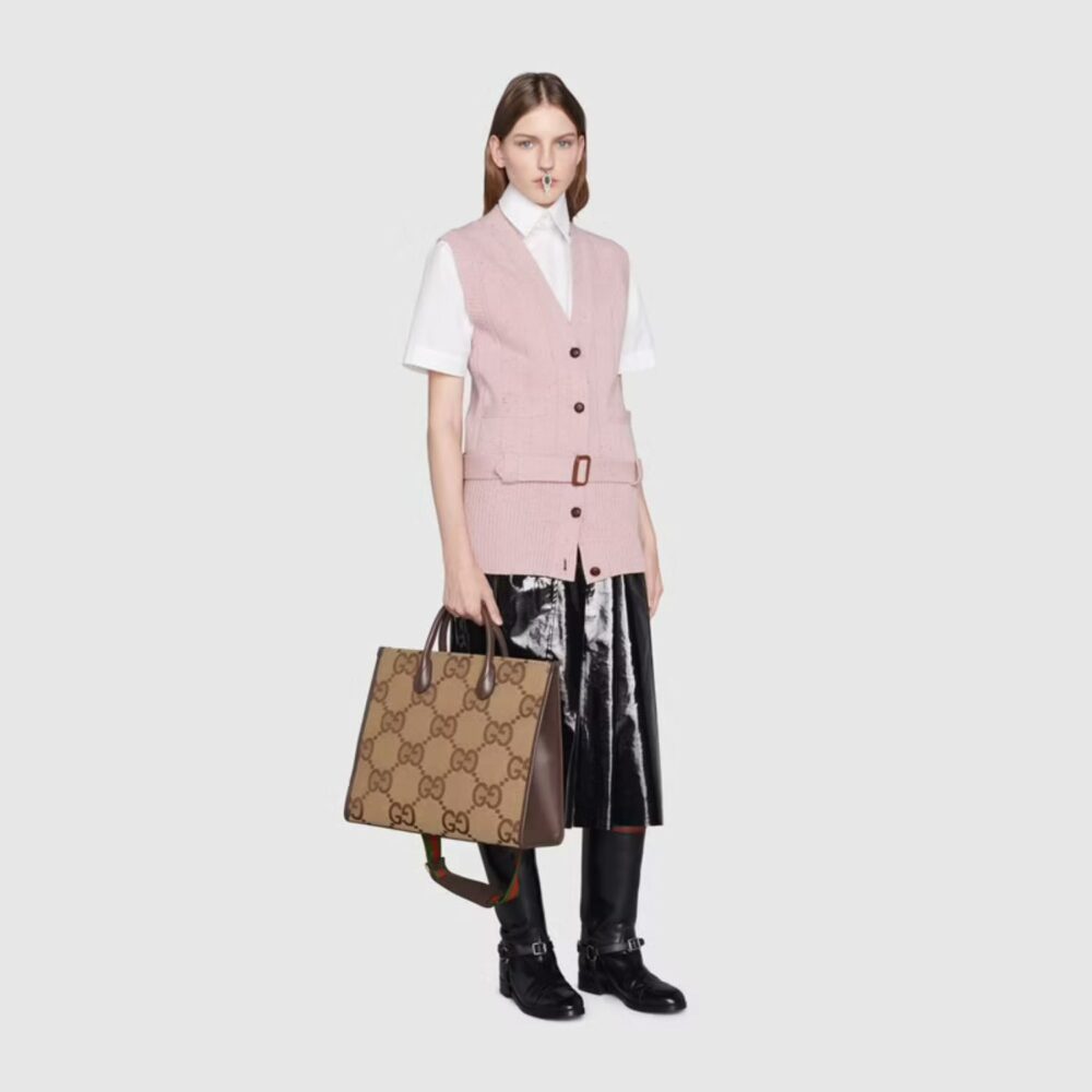 Gucci Tote Bag With Jumbo Camel And Ebony Jumbo GG Canvas 37cm ‎678839 UKMDG 2570