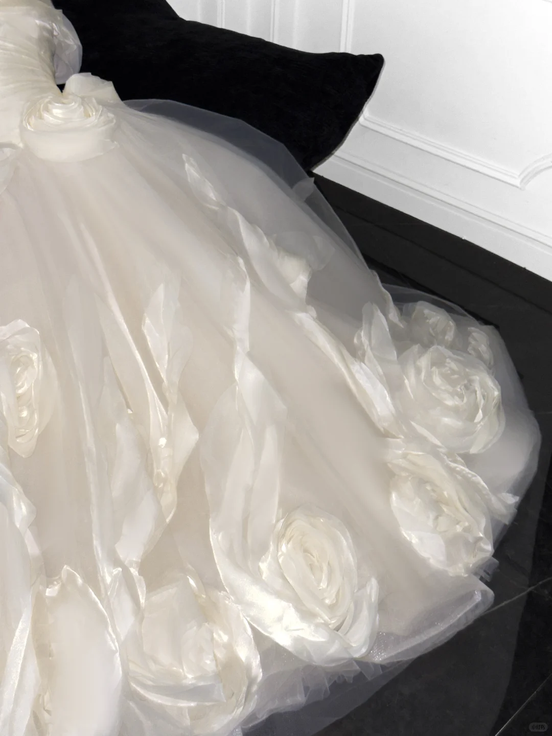 Elegant Ivory 3D Rose Satin Off-Shoulder A-Line Tulle Wedding Dress TP4221