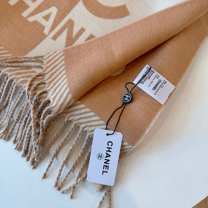 Chanel 24A Half Color Wool Scarf Beige 180Cm