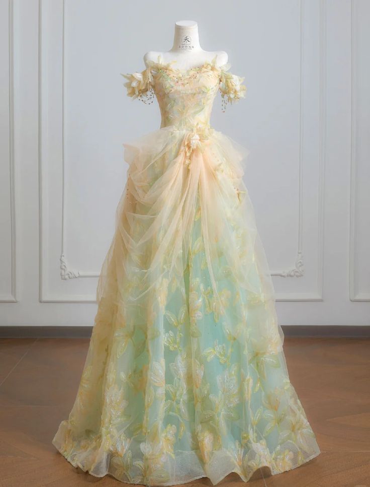 Gorgeous Floral Embroidered Tulle 3D Flower Appliques Sweet 16 Quinceanera Ball Gown TP5786