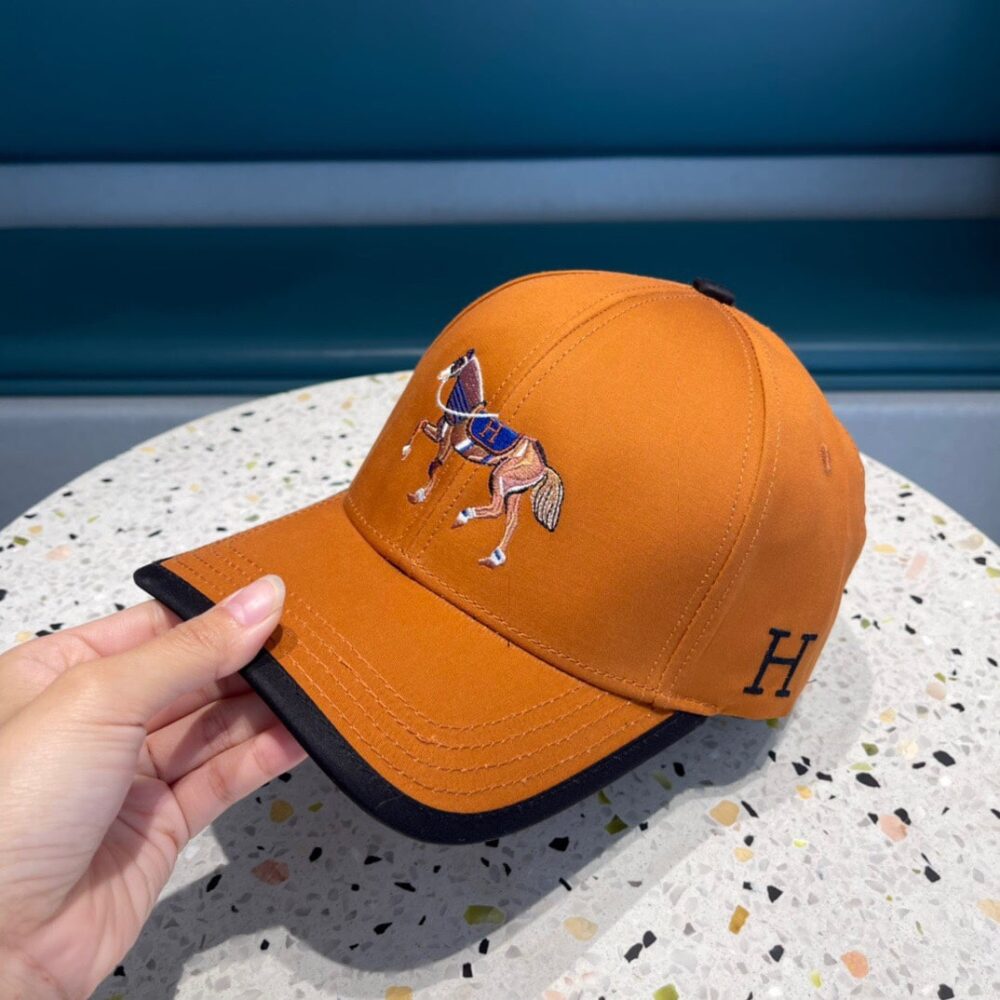 Hermes Canvas Baseball Cap Horse Hat Orange