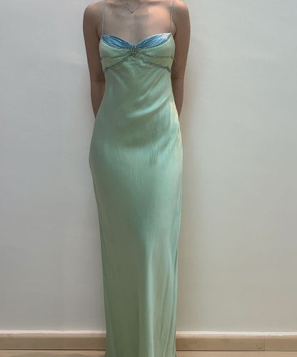 Green vintage elegant rhinestone gemstone beaded embellished long ball gown evening dress gh3030