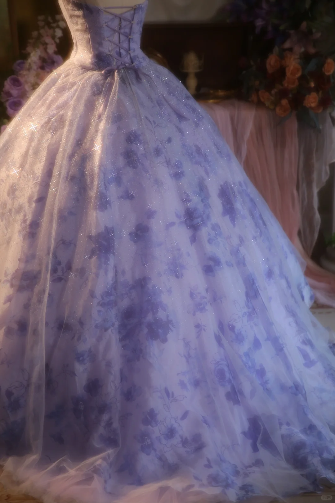 Gorgeous Lilac Floral Strapless Sparkling Tulle Formal Sweet 15 Quinceanera Ball Gown TP5516