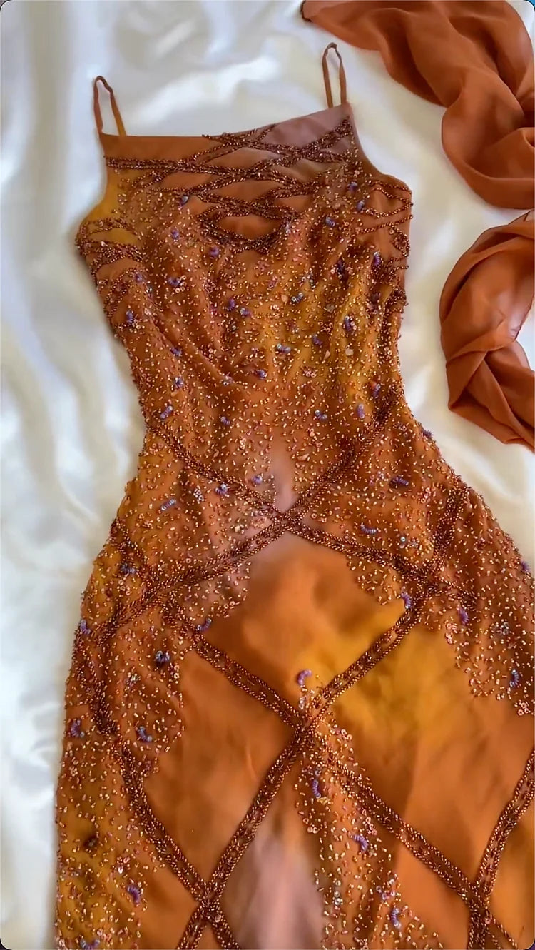 Orange Gorgeous Vintage Exquisite Beading Long Chiffon Ball Gown Evening Dress Party Dress gh3332