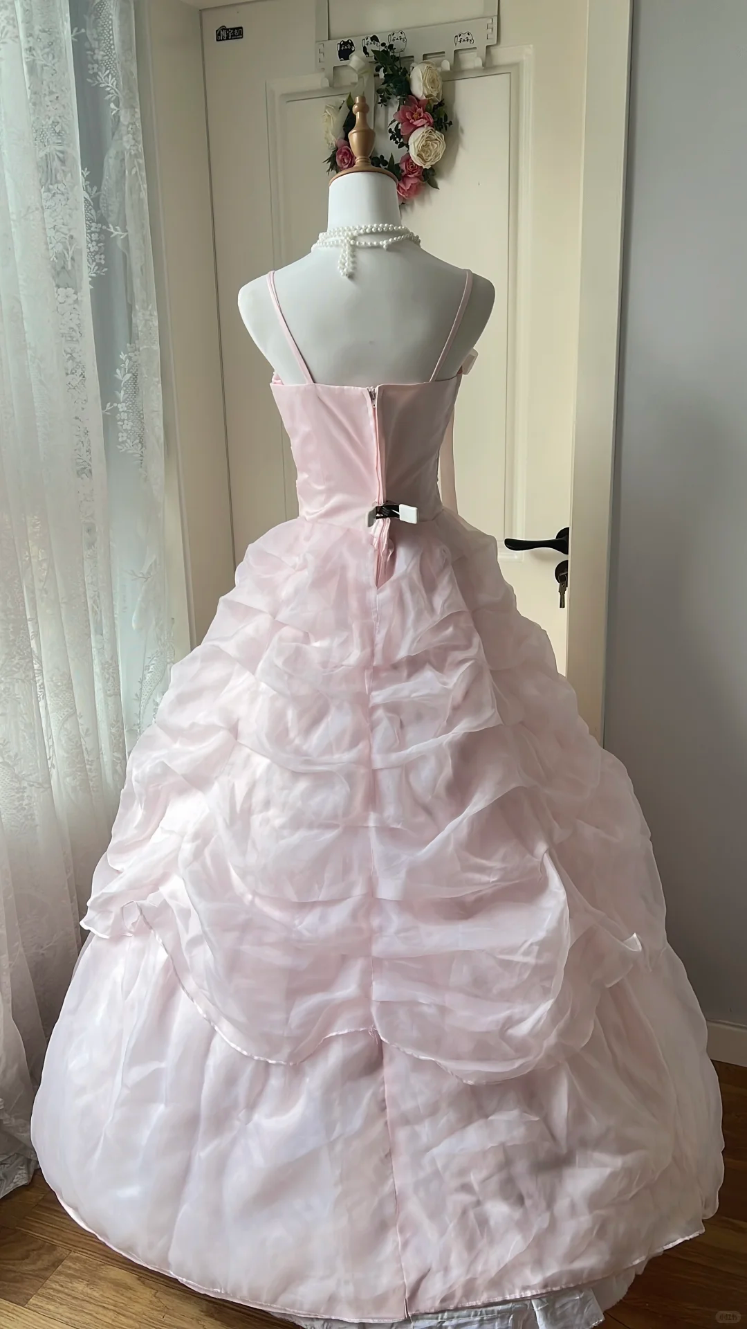 Glamorous Light Pink Bow Pearl Beaded Tiered Sweet 15 Quinceanera Ball Gown TP5828