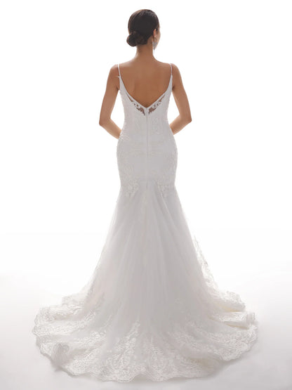 Thin shoulder mermaid ivory mermaid lace wedding dress