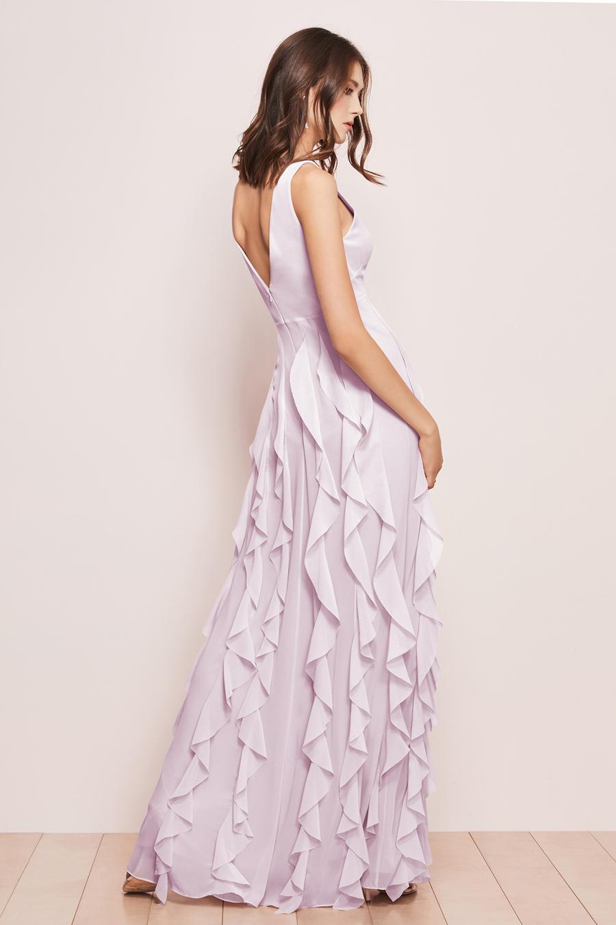 deep V-neck sleeveless backless and floor length evening dress