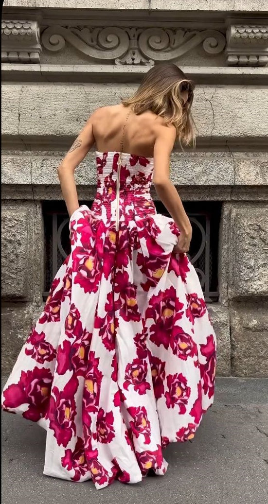 girlhomeshops-Red Floral Long Satin Chiffon Ball Gown Graduation Dress gh5928