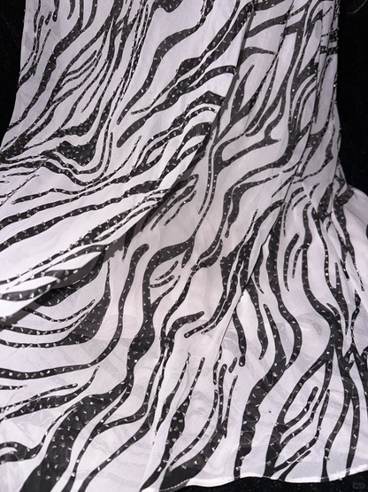 Vintage Black & White Marble Print Spaghetti Strap Mermaid Evening Gown TP5379