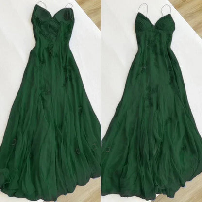 Blue Vintage Elegant V Neck Exquisite Embroidery Applique Beading Long Chiffon prom dress Evening Gown Party Dress gh3408