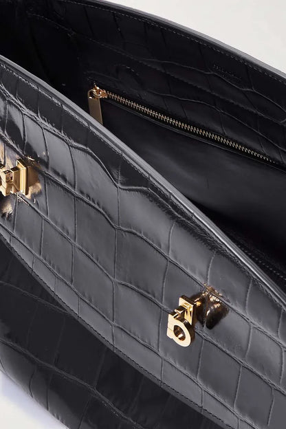 FERRAGAMO Hug large croc-effect leather shoulder bag