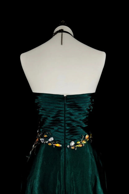 girlhomeshops- Green Retro Beaded Trailing Evening Gown gh6213