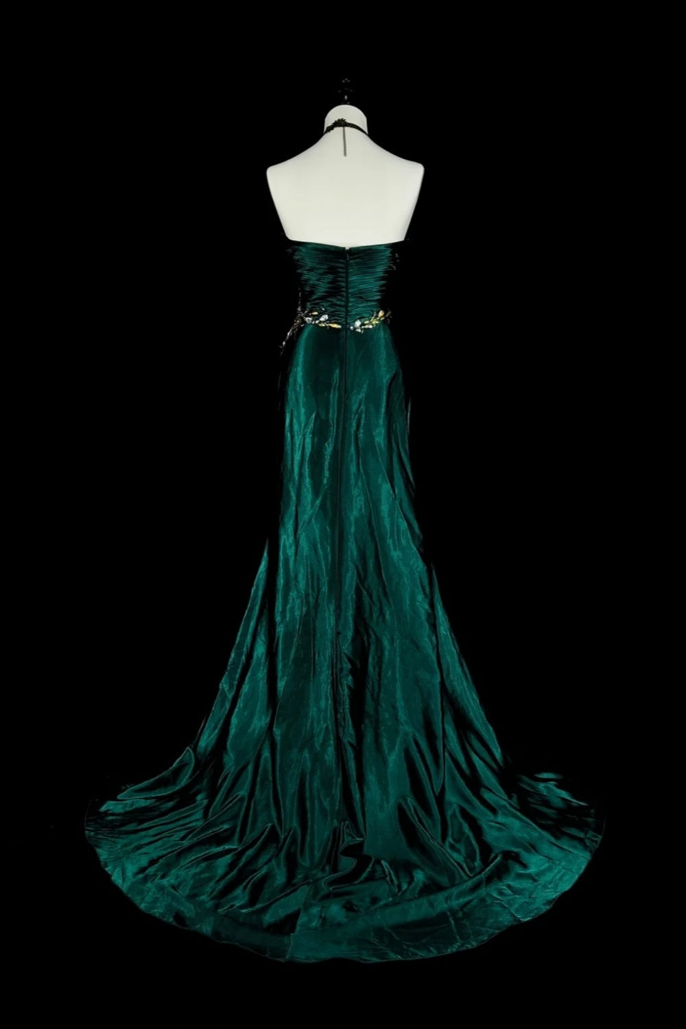 girlhomeshops- Green Retro Beaded Trailing Evening Gown gh6213