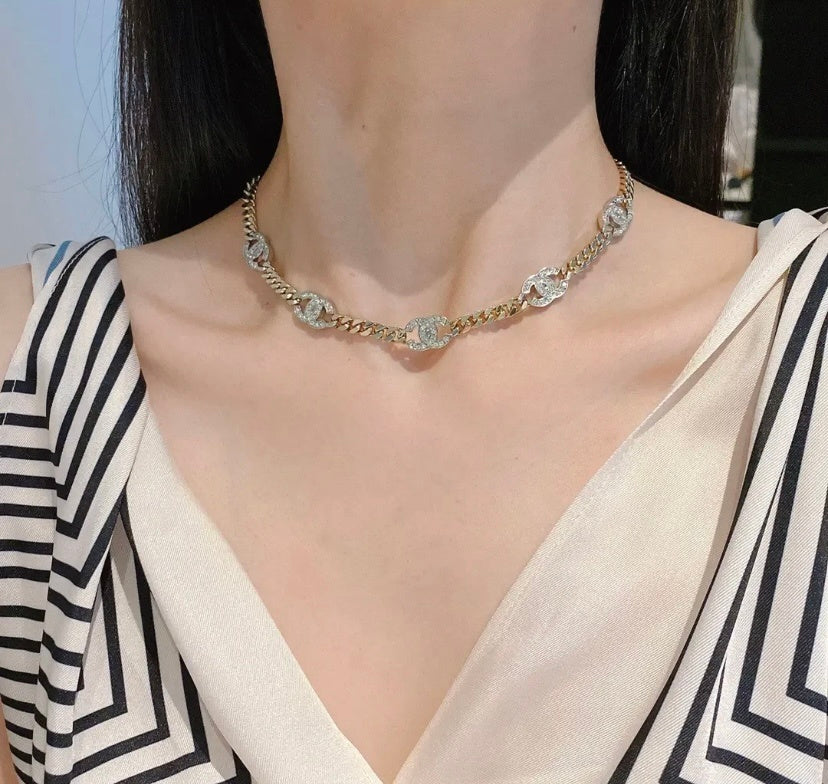 Chanel Choker Metals And Stone Grains Gold Silver And Transparent