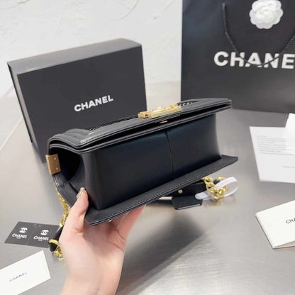 Chanel Boy Flap Bag Snake Leather Black 25Cm