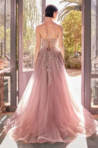 Vintage Spaghetti Strap Prom Dress Lace Applique Tulle A-Line Formal Evening Gown TP5800