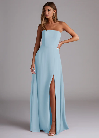 A-line side seam chiffon side slit and floor length bridesmaid dress - Dress