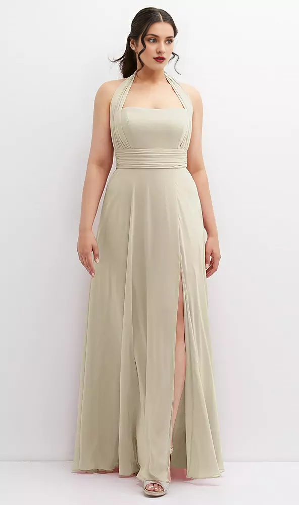 Hanging neck multi-directional chiffon long Prom dress