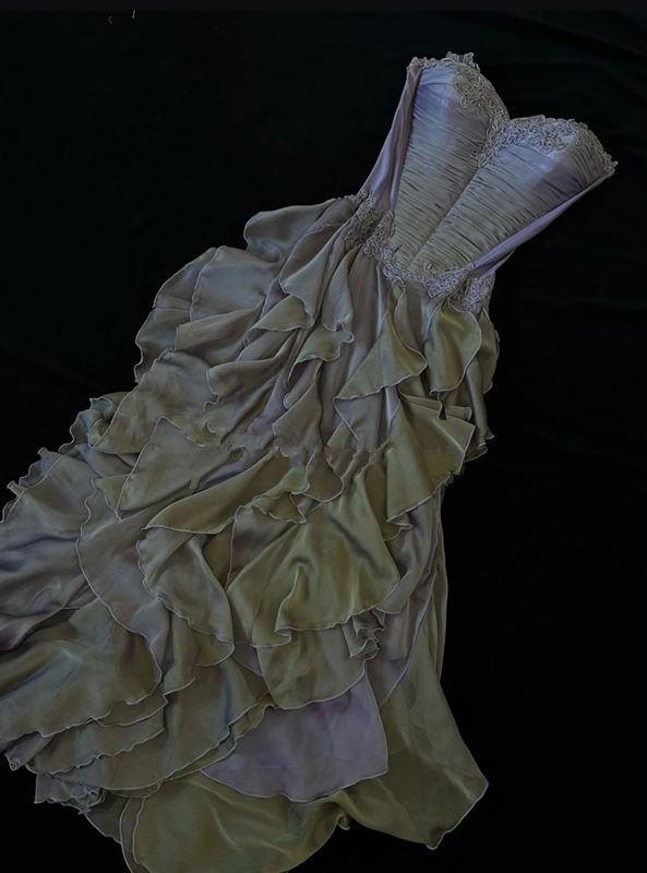 Light purple strapless fitted waist slim slit sexy ball gown R8054