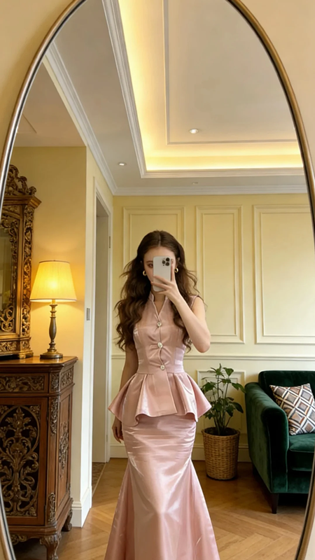 Light pink sleeveless fitted waist bodycon sexy prom dress R8614