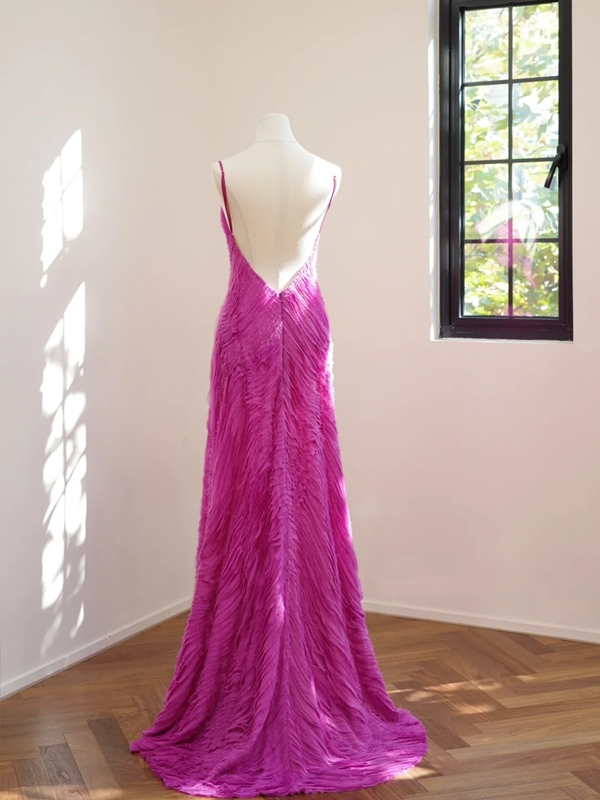 Barbie pink halter-neck fitted long sexy ball gown, bridal dress R8514