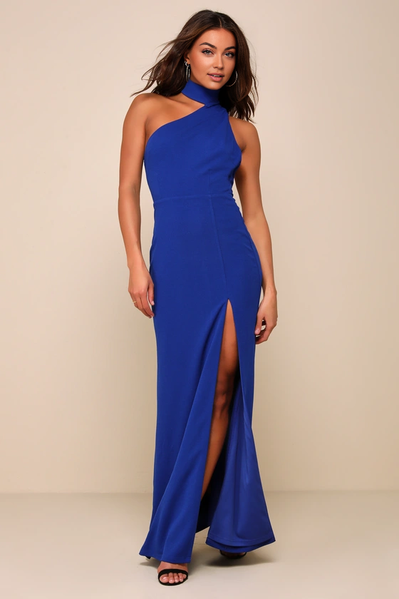 hanging neck collar off shoulder sleeveless backless side slit and floor length evening dress