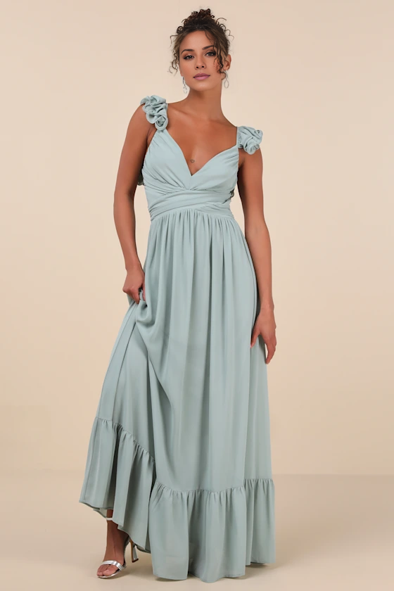 V collar off shoulder sleeveless backless back strap and floor length evening dress