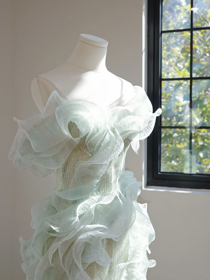 Light green strapless fitted long ball gown R8456