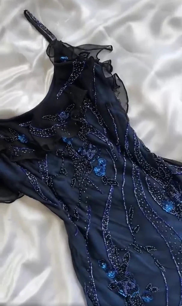 Navy Blue Gorgeous Exquisite Fashion Beaded Charming Long Tulle Elegant Ball Gown Evening Dress Party Dress gh3183