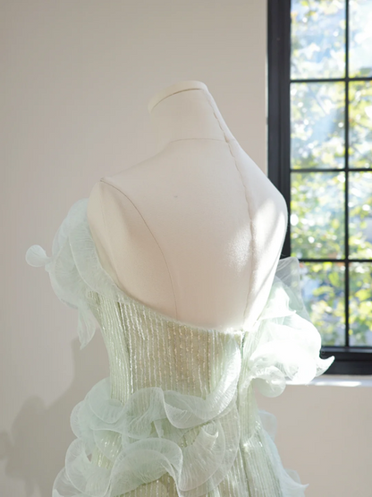 Light green strapless fitted long ball gown R8456