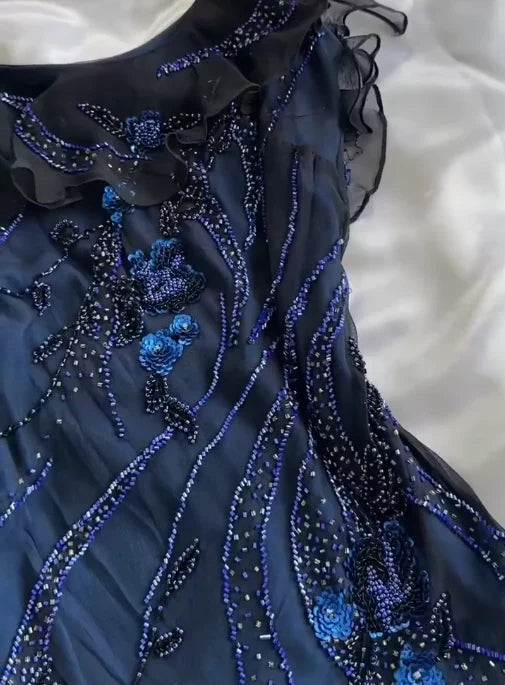 Navy Blue Gorgeous Exquisite Fashion Beaded Charming Long Tulle Elegant Ball Gown Evening Dress Party Dress gh3183